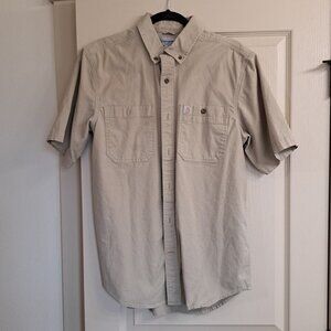 CARHARRT BUTTON FRONT RELAXED FIT SHORT SLEEVE KHAKI RUGGED WORK SHIRT MENS MED